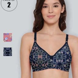 Lyra Navy & Peach Cotton Printed T-Shirt Bras - Pack Of 2-picture-21