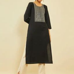 Soch Black Viscose Blend Straight Kurta with Sequin Embroidered Yoke-image-58