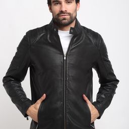 Teakwood Leathers Men Black Solid Lightweight Leather Jacket-image-44