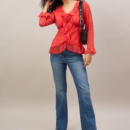 The Roadster Lifestyle Co. Women Solid Long Sleeve Ruffles Detail Top-picture-19