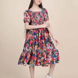Pinly Puff Sleeve Crepe Fit & Flare Midi Dress-picture-29