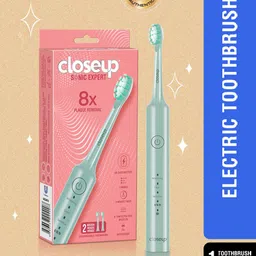 Closeup Sonic Expert 8x Plaque Removal Electric Toothbrush & 2 Replaceable Heads - Green-26