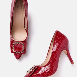 Carlton London Croc Textured Slim Heeled Pumps-14