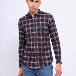Lee Navy Cotton Slim Fit Checks Shirt-image-37