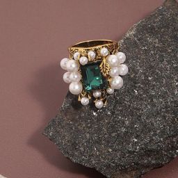 SOHI Gold-Plated Artificial Stone Studded & Beaded Finger Ring-image-16