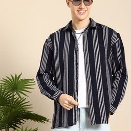 Mast & Harbour Self Striped Drop-Shoulder Sleeves Relaxed Fit Casual Shirt-image-17
