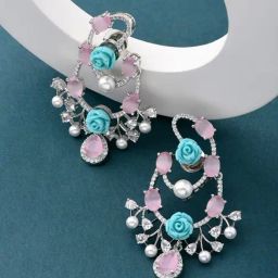 Fida Floral American Diamond Multi Dangler Earrings-39