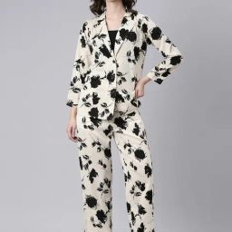 SHOWOFF Cream & Black Cotton Blend Printed Co-ord Set-image-31