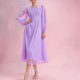 DressBerry Puff Sleeve Net Fit & Flare Midi Dress-image-8