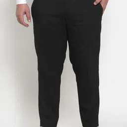 plusS Men Black Regular Fit Solid Formal Trousers-image-96