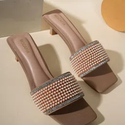 MOZAFIA Women Embellished Leather Block Heel Sandals-image-82