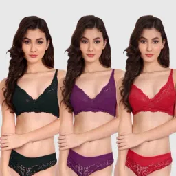 FIMS: Fashion is my Style Purple & Red Lace Work Lingerie Set - Pack Of 3-image-51