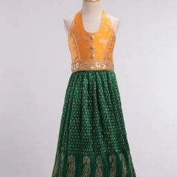TWISHA Kids Yellow & Green Embellished Top with Ghagra-picture-24