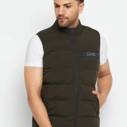 Duke Olive & Navy Slim Fit Quilted Reversible Jacket-38