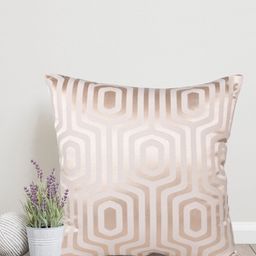 Home Cream & Gold Toned Geometric Cotton Square Cushion Cover-image-24