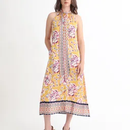 RAREISM Floral Print Tie Up A-Line Dress-image-9