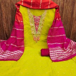 KALINI Green Modal Cotton Butti With Coding Work Unstitched Dress Material image 4