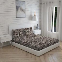 Boutique Living Untamed Brown Cotton 270 TC King Size Bed Sheet with Pillow Cover-image-11