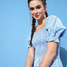 EVERYDAY by ANI Women Stunning Blue Checked Playsuit-picture-31