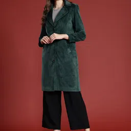 all about you Velvet Finish Notched Lapel Collar Longline Overcoat-43