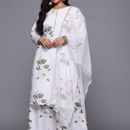 A PLUS BY AHALYAA Plus Size Floral Printed Kurta with Palazzos & With Dupatta-image-65
