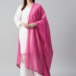 anayna Pink & Silver Self-Striped Cotton Dupatta-picture-22