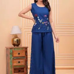 Fabmoha Embroidered Top & Palazzos Co-ord Set-image-21