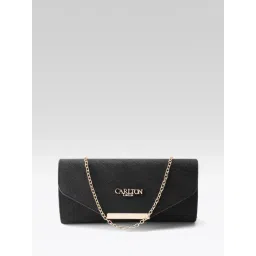 Carlton London Black Textured Envelope Clutch with Detachable Strap-picture-40