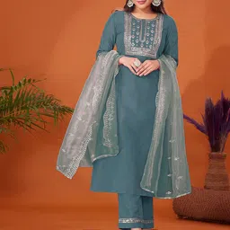 SANISA Women Ethnic Motifs Embroidered Kurta with Trousers & Dupatta-image-66