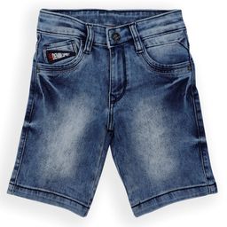 LEO Stretch Button Down Leo Denim Spirit Pocket Embroidered Solid Denim Bermuda Shorts - Blue-picture-18