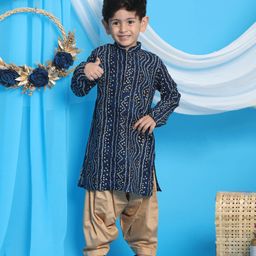 Vastramay Full Sleeves Bandhani Kurta & Patiala Set - Blue-image-91