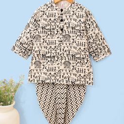 Babyhug Cotton Flex Full Sleeves Printed Kurta & Dhoti - Off White-image-68