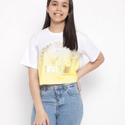 Lil Tomatoes Half Sleeves Sun & Sea Waves Printed Colour Gradient Top - Lemon Yellow-image-74
