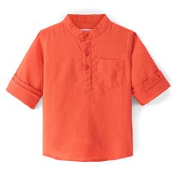 Babyhug Linen Full Sleeves Mandarin Collar Kurta Solid Shirt - Orange-image-57