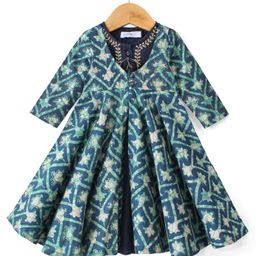 Babyoye Eco Conscious 100% Cotton Woven Ethnic Dress with Full Sleeves  Printed Jacket - Navy Blue-image-5