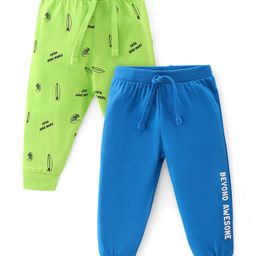 Babyhug Cotton Jersey Knit Full Length Lounge Pants Surf Board Print Pack of 2 - Blue & Green-image-98