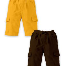Kiddopanti Pack Of 2 Solid Shorts - Mustard Yellow & Brown-image-76