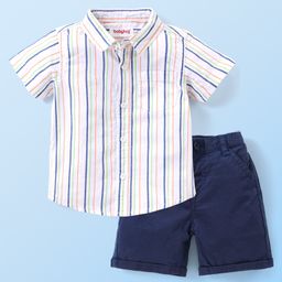 Babyhug Single Jersey Half Sleeves Striped Shirt & Shorts Set - Multicolor-image-16