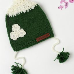 The Original Knit Handmade Floral Applique Embroidered Cap - Dark Green-image-21