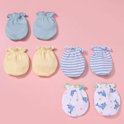 Ben Benny Interlock Knit Mittens with Solid Strips & Dolphin Design Pack of 4 - Peach & Blue-13
