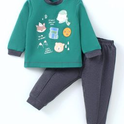 Zero Interlock Knit Full Sleeves Animal Printed T-Shirt & Joggers Set - Green & Charcoal Grey-image-82