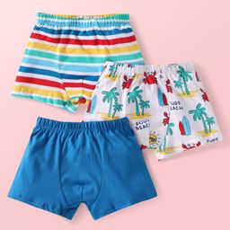 Babyhug Single Jersey Knit Trunks With Beach Theme Print Pack of 3 - Blue & White-image-80