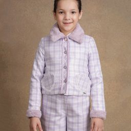One Friday Full Sleeves Sequin Embellished Checked Jacket - Lilac-image-58