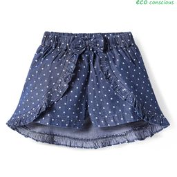 Babyoye 100% Cotton Woven Skorts with Frill Design & Bow Applique Polka Dots Print - Navy-image-44