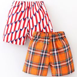 Rikidoos Cotton Pack Of 2 Checked & Abstract Printed Boxers - Red & Orange-image-32