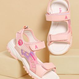 Pine Kids Sandals with Velcro Closure & Football Print - Pink-image-35
