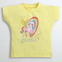 Barbie by Tiny Girl Unicorn Printed & Brand Name Text Shaped Stones Embellished Top - Yellow-picture-23