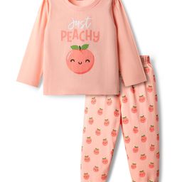 Babyhug Cotton Knit Full Sleeves Night Suit With Peach Print - Peach-image-50