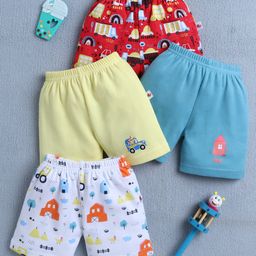 BUMZEE Cotton Knit Above Knee Length Vehicle Printed Shorts Pack of 4 - Multicolor-picture-17