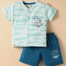 CUCUMBER Sinker Knit Half Sleeves Shorts Night Suit with Animal Print - Aqua Blue-image-67